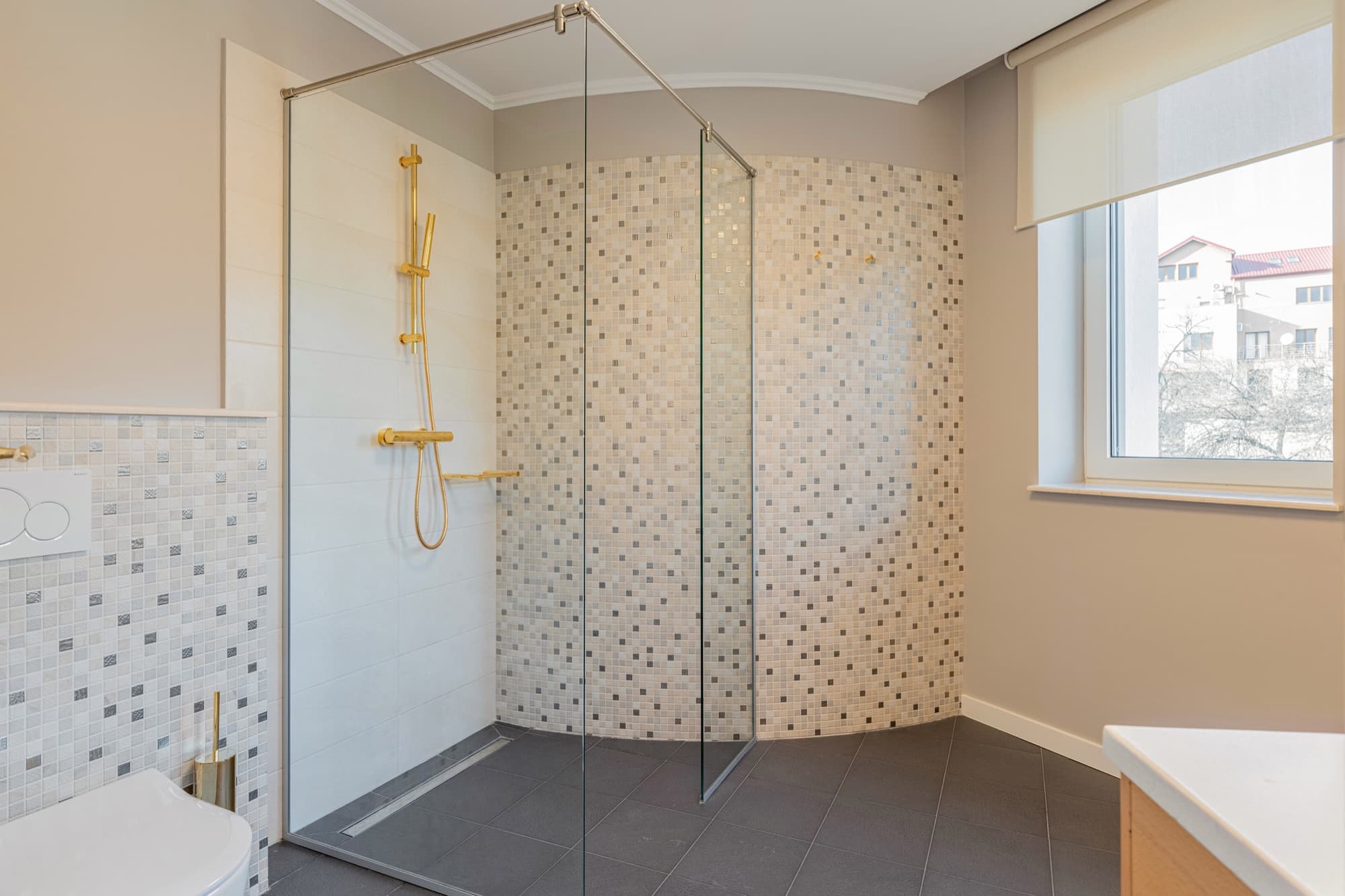 Bathroom with walk-in shower at Pergola Boutique Hotel Bucharest